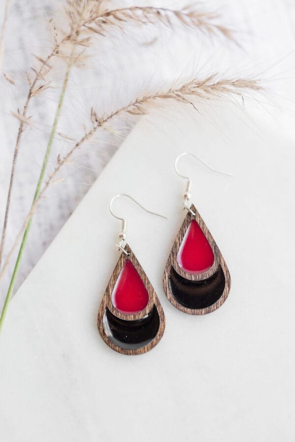 Wood and Resin Teardrop Earrings