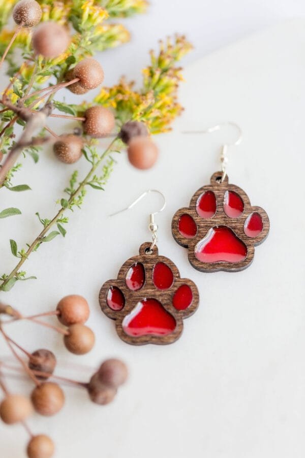 Wood and Resin Paw Print Earrings - Image 3