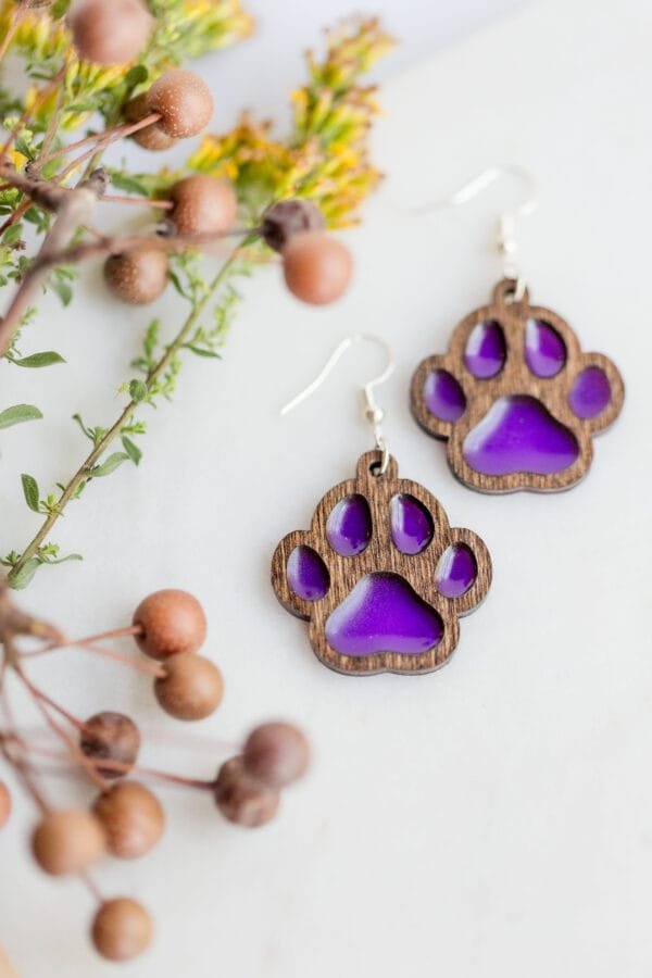 Wood and Resin Paw Print Earrings - Image 2