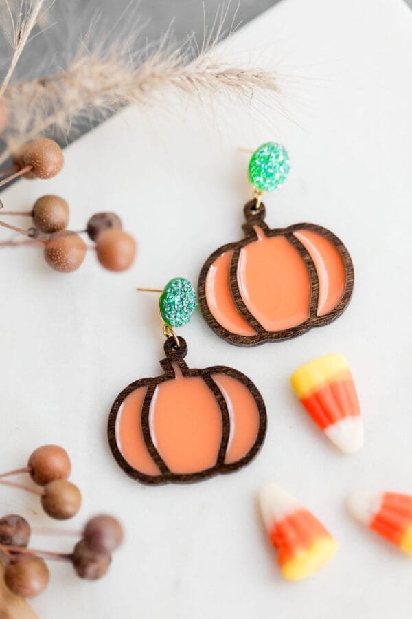 Enchanting Wood and Resin Pumpkin Earrings