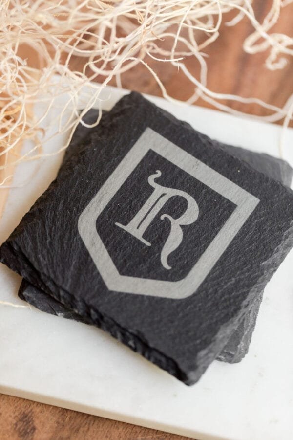 Elegant Custom Etched Black Slate Coasters